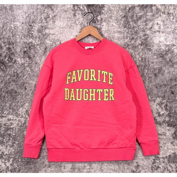 Favorite Daughter Sweatshirt XS Womens Pink Varsity Spell Out Crewneck Sweater - Picture 1 of 9